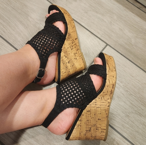 Jellypop Black & Tan Wedge Sandals - Picture 1 of 5